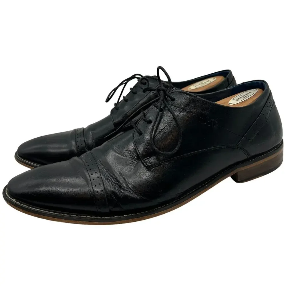 Handmade JOG Black Leather Cap Toe Oxford Dress Shoes Lace Up Men EU 45 US 11